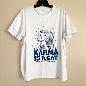 Unbranded “Karma Is A Cat” Taylor Swift Lyrics Inspired Graphic Tee Size XL NWOT